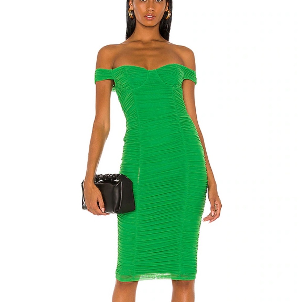 Majorelle Kelly Green Off-the-Shoulder Tabitha Midi Dress, size SMALL